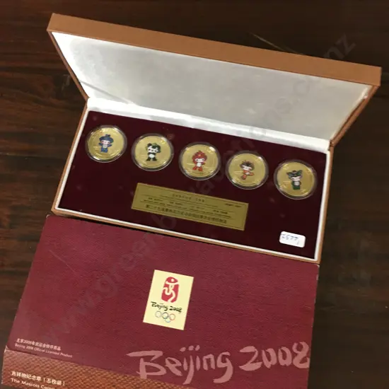 BEIJING 2008 MASCOT COMMEMORATIVE MEDALLIONS 5 PCS