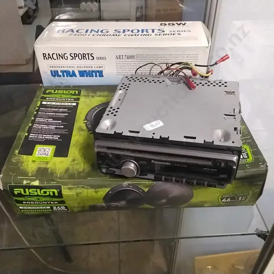 PANASONIC CAR STEREO, SPEAKERS AND LIGHTS (UNTESTED)