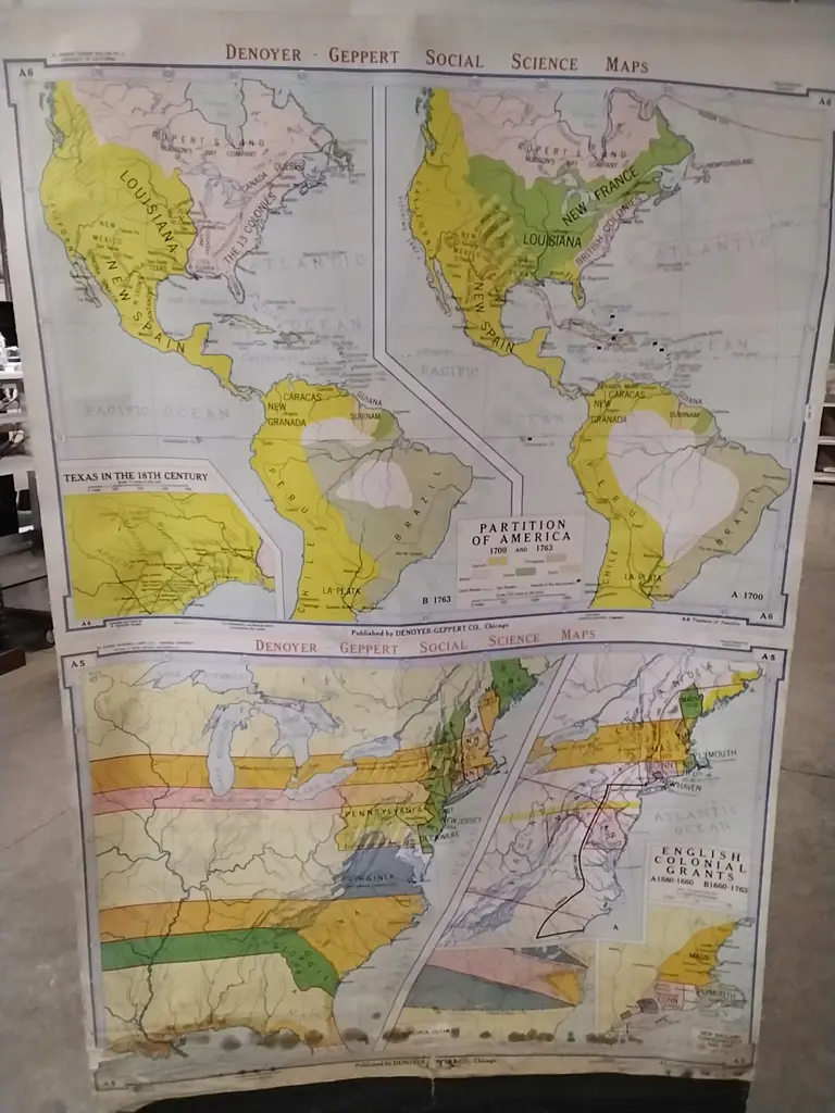 VINTAGE MAP - PARTITION OF AMERICA 1700 AND 1763 Image 1++
