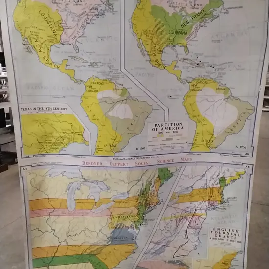 VINTAGE MAP - PARTITION OF AMERICA 1700 AND 1763