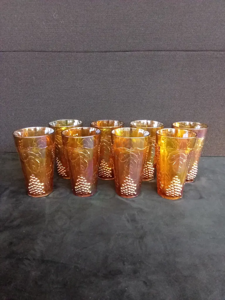 SET OF 8 INDIANA GLASS HARVEST GRAPE MARIGOLD TUMBLERS Image 1++
