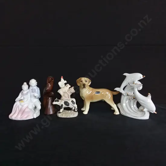 CERAMIC AND WOODEN FIGURINES X 5