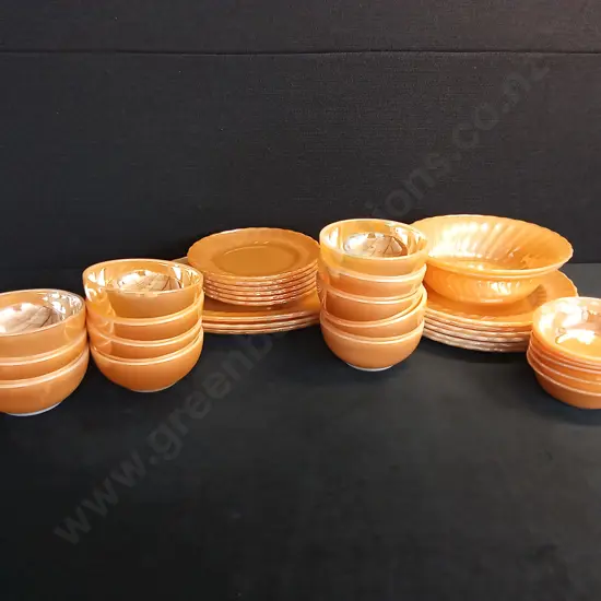 PEACH COLOUR OVEN FIRE-KING WARE PLATE AND BOWL SET X 35