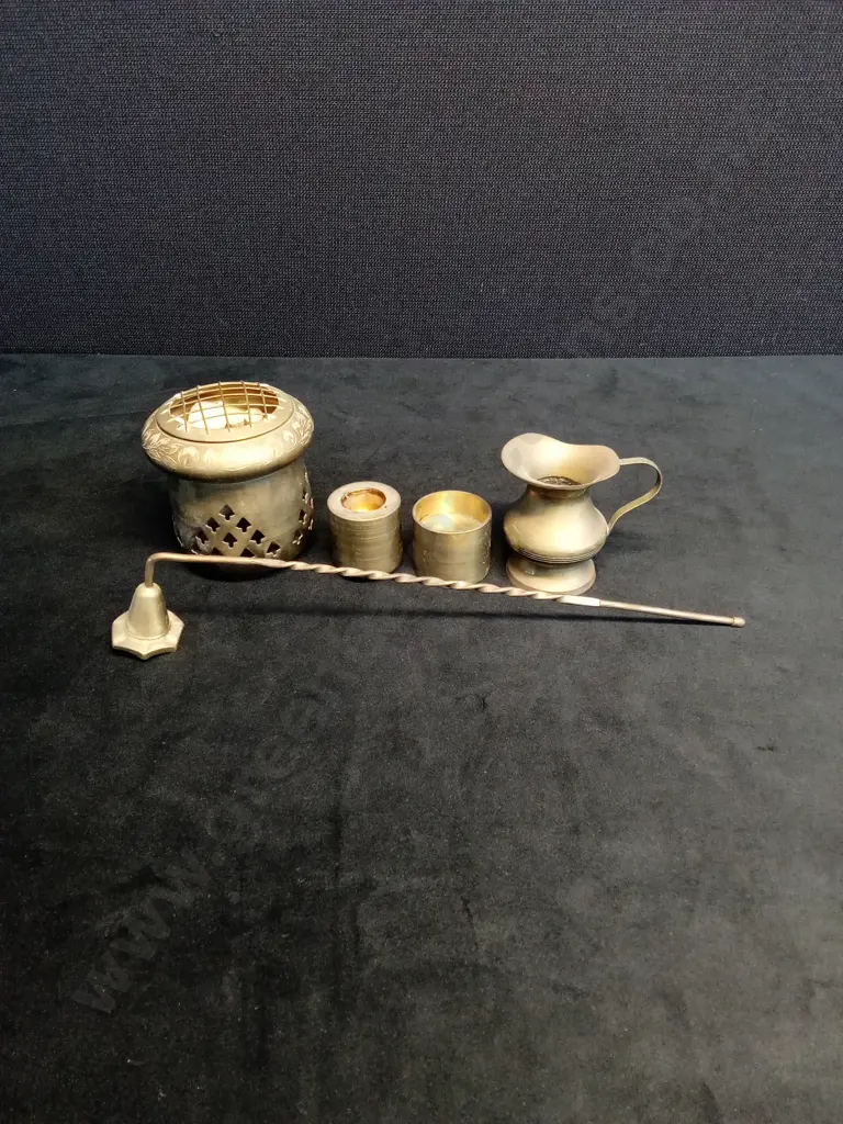 VINTAGE BRASS CANDLE SNUFFER AND ACCESSORIES SET Image 1++