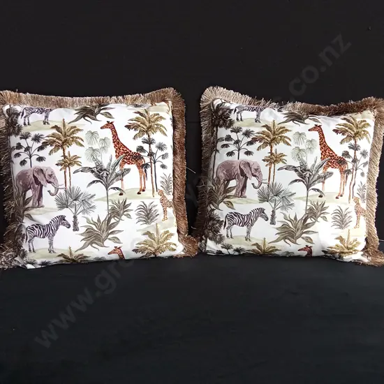 ANIMAL PRINT CUSHIONS X 2 WITH BROWN /GOLD TASSLES