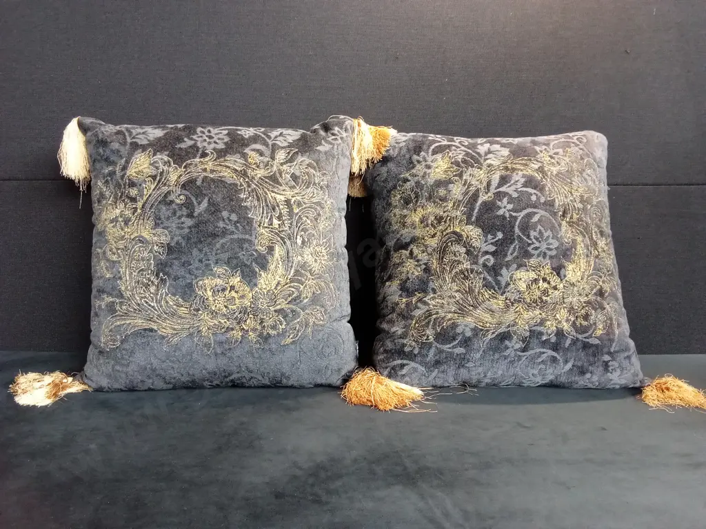 MULBERI BLUE AND GOLD CUSHIONS X 2 Image 1++