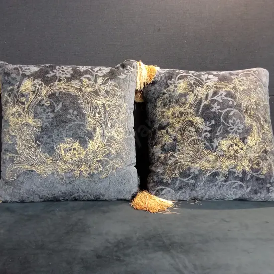 MULBERI BLUE AND GOLD CUSHIONS X 2