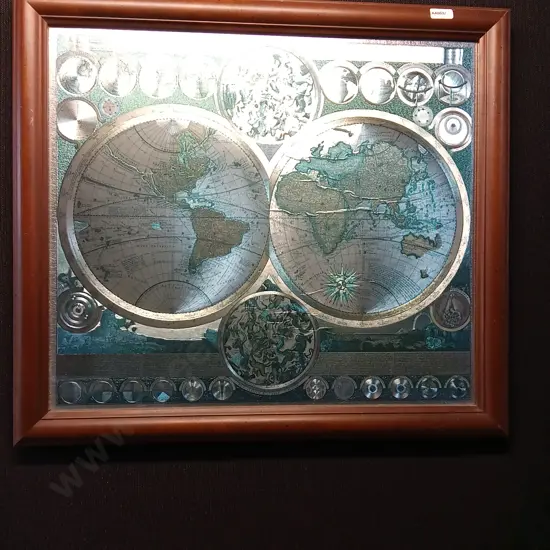 FRAMED MAP OF THE WORLD - PETER SCHENK STYLE