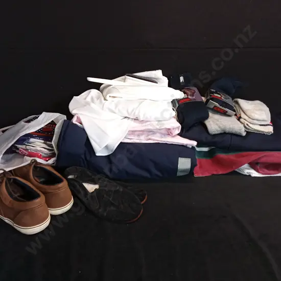 ASSORTED CLOTHING ITEMS  SHOES AND HANDKERCHIEFS