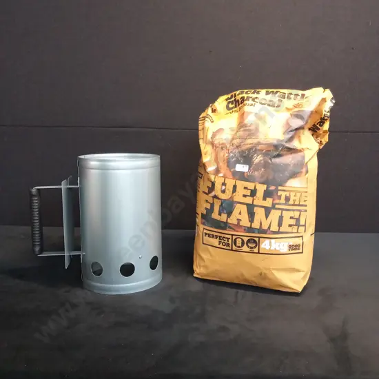 GRILLMAN BBQ CHARCOAL STARTER AND FUEL THE FLAME CHARCOAL