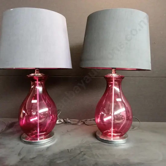 GLASS LAMPS X 2 WITH MATCHING SHADES