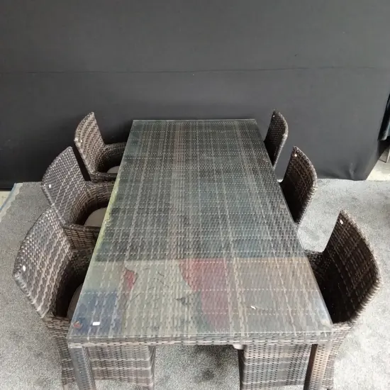 AMALIFI OUTDDOR TABLE AND 6 CUSHIONED CHAIRS TABLE 75CM H X 1M W X 2.1 M L