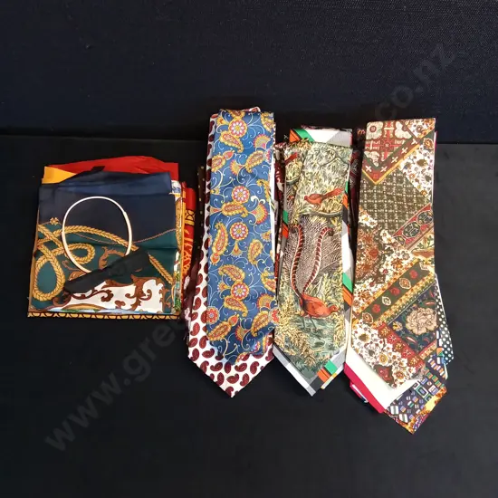 OVER 30 VINTAGE AND ASSORTED TIES PLUS 4 SCARVES