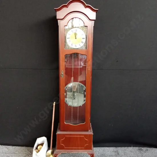 GRANDFATHER CLOCK - TEMPEST FUGIT BRANDED WITH PENDULUM AND WEIGHTS