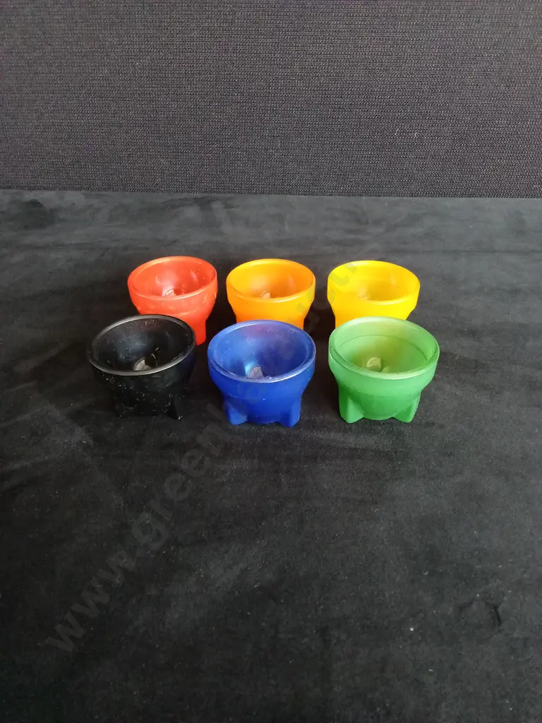 BOXED SET OF 6 HARLEQUIN EGG CUPS BY CROWN CRYSTAL GLASS Image 1++