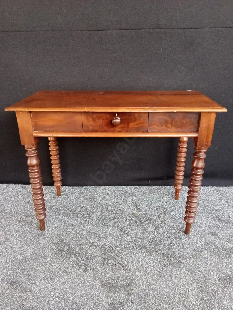 ANTIQUE SIDE TABLE - BARLEY TWIST TURNED LEGS, SINGLE DRAWER TRADITIONAL VICTORIAN / EDWARDIAN STYLE SOLID TIMBER Image 1++