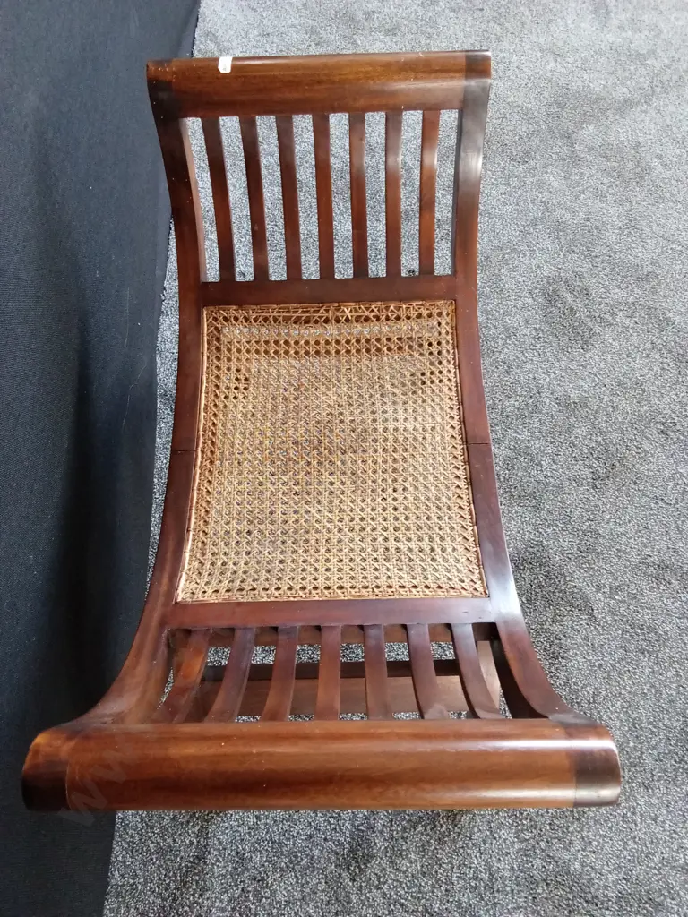 CARVED WOODEN X FRAME STOOL IN SAVONAROLA STYLE WITH WOVEN CANE SEAT Image 1++