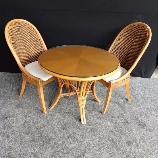 BAMBOO AND CANE TABLE AND CHAIRS SET