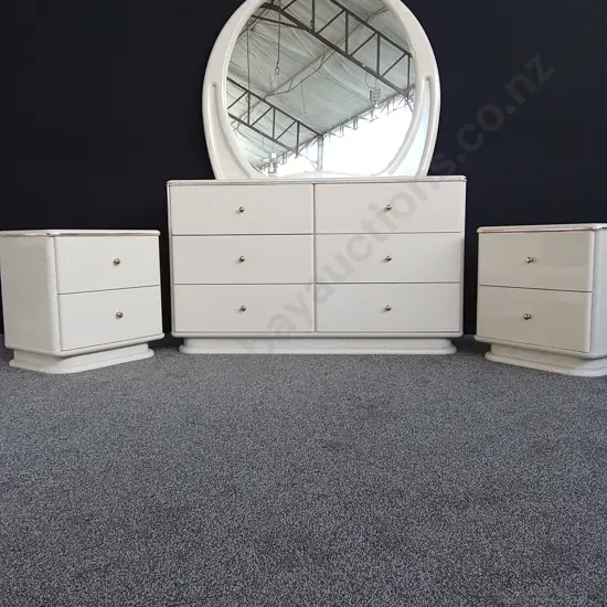 THREE PIECE BEDROOM SET WITH MATCHING HEADBOARD - GOOD CONDITION