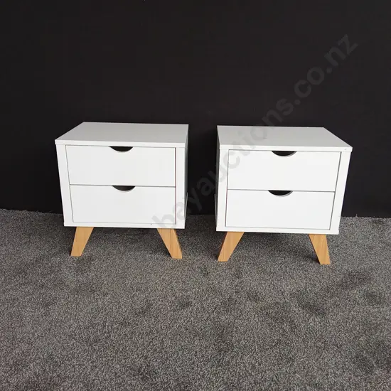 WHITE BEDSIDE TABLE WITH TWO DRAWERS X 2