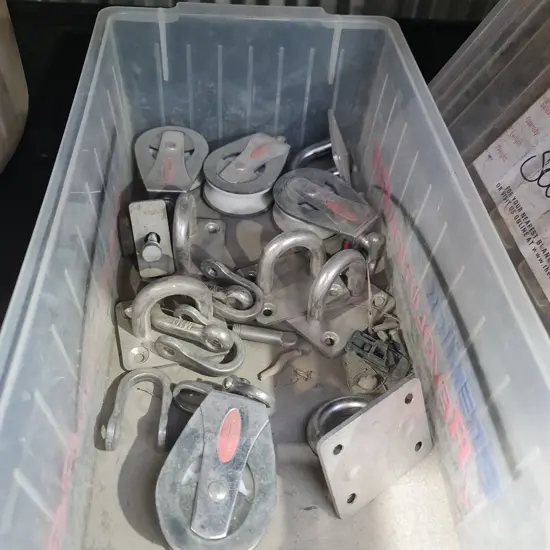 Plastic Bin with Pulleys, Shackles and Eye plates