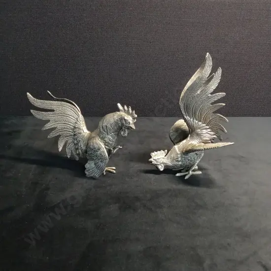 VINTAGE SILVER-PLATED FIGHTING COCKEREL ORNAMENTS