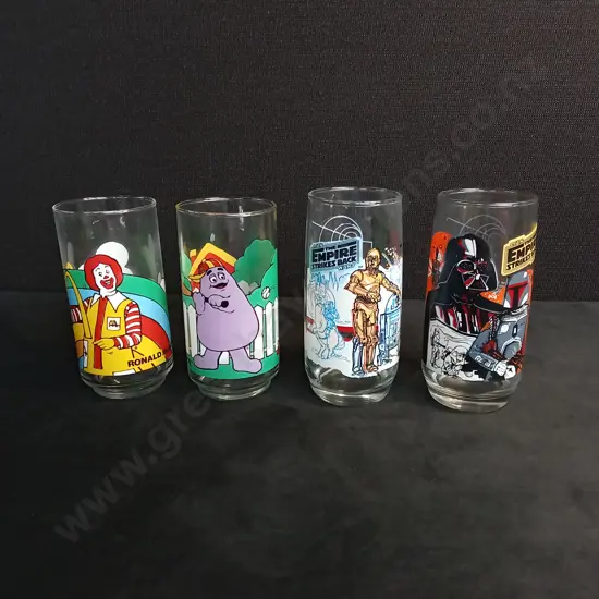 VINTAGE MCDONALDS X 2 AND BURGER KING STAR WARS GLASSES X 2