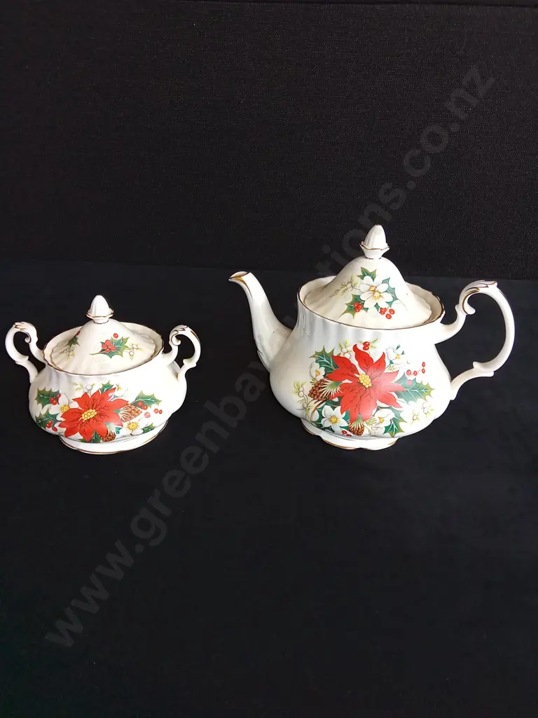ROYAL ALBERT POINSETTIA TEAPOT AND SUGAR BOWL SET Image 1++