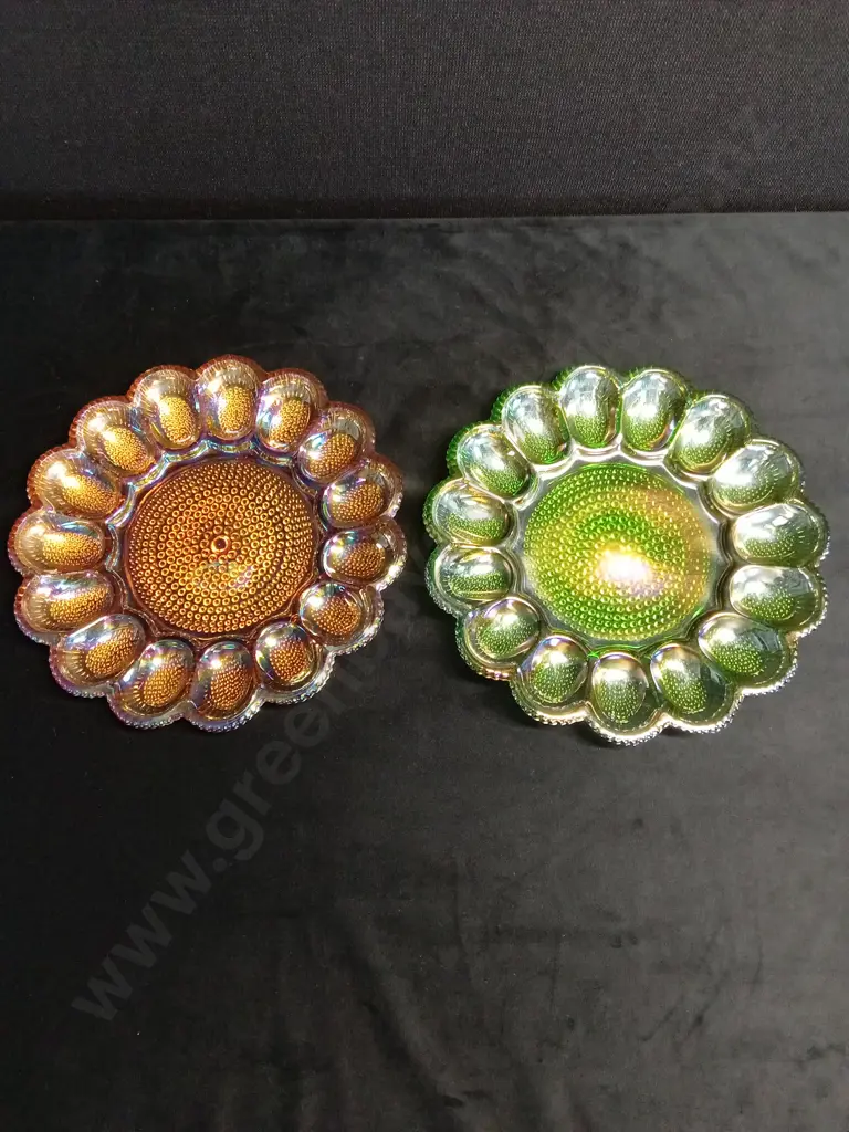 VINTAGE INDIANA GLASS STYLE DEVILED EGG PLATTERS X 2 Image 1++