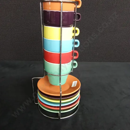 STACKABLE CERAMIC ESPRESSO CUPS AND SAUCERS