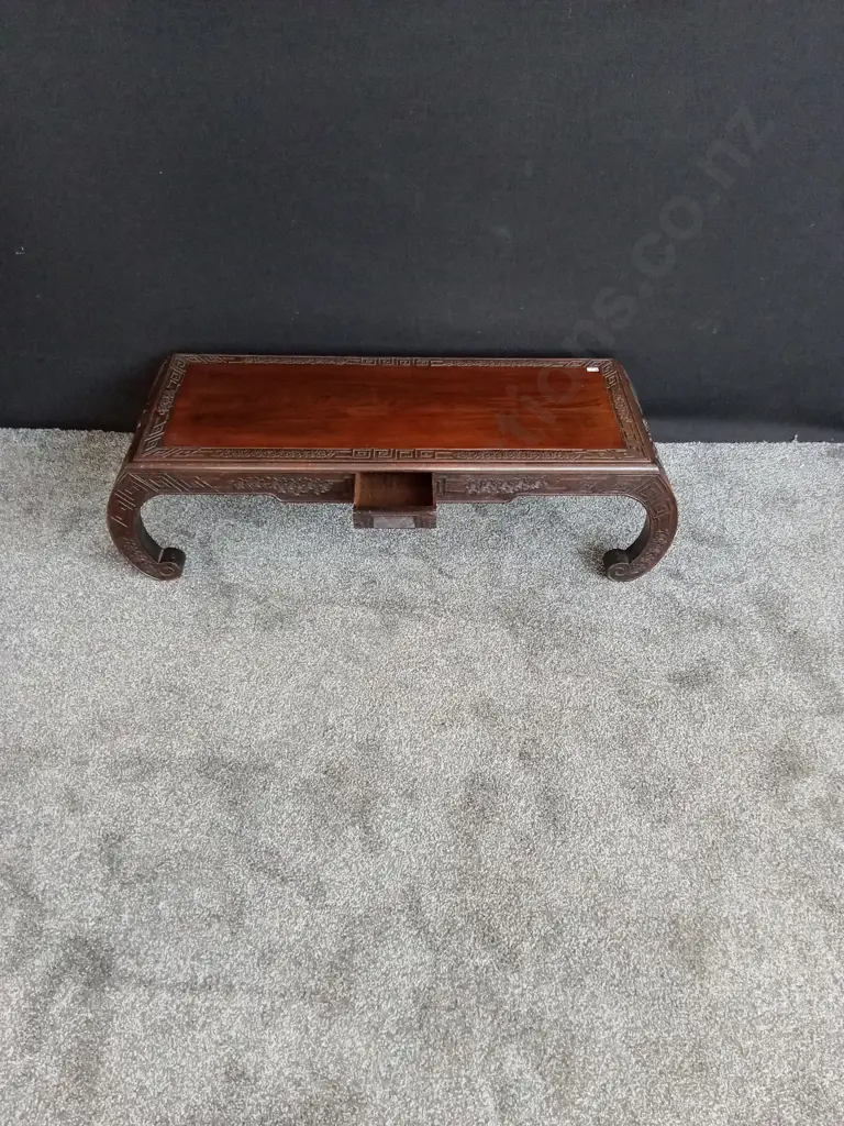 OPIUM COFFEE TABLE - CARVED CHINESE ROSEWOOD  CIRCA 1930'S WITH HIDDEN DRAWER Image 1++