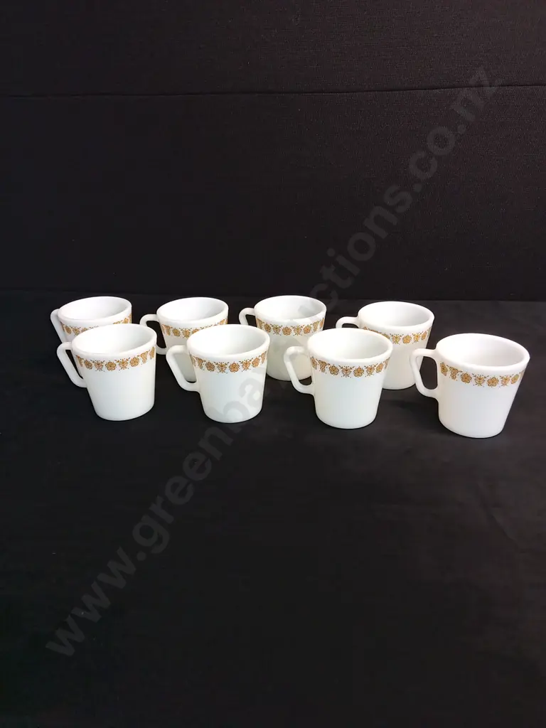 VINTAGE PYREX MILK GLASS COFFEE MUGS X 8 Image 1++