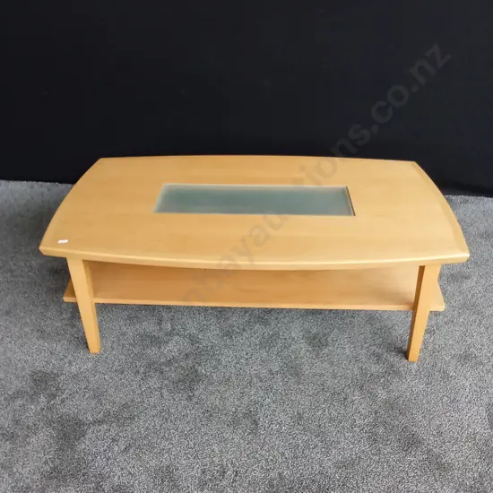 WOODEN COFFEE TABLE WITH GLASS CENTRE