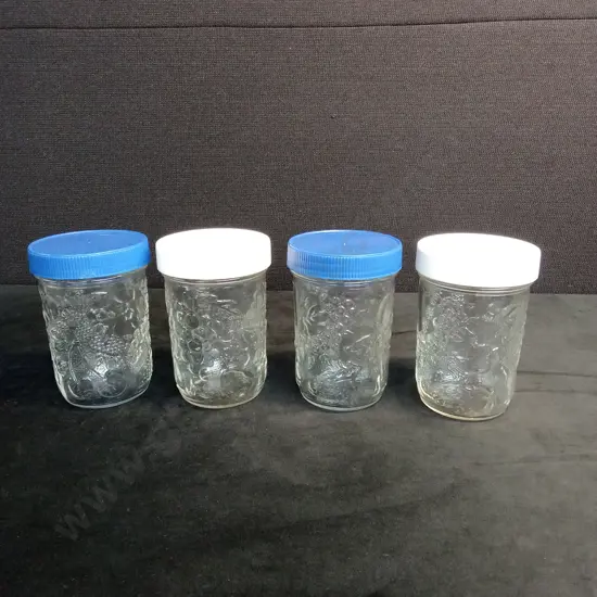 GLASS JARS WITH FRUIT PATTERN X 4