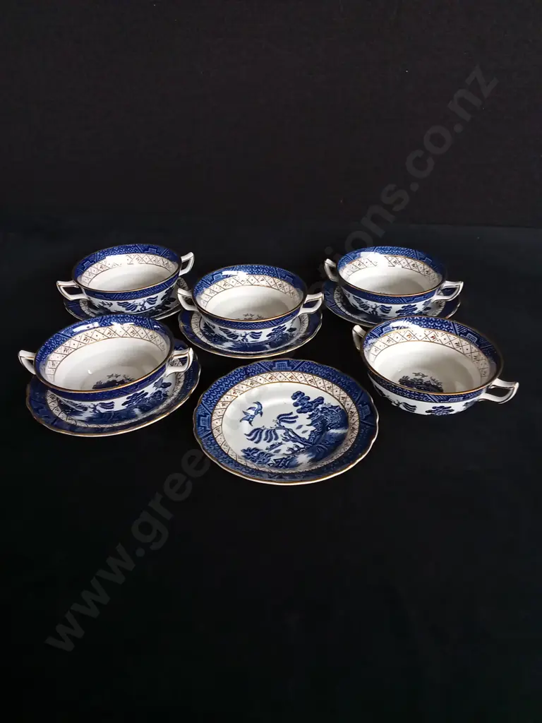 BOOTHS REAL OLD WILLOW DOUBLE HANDED SOUP BOWLS AND DISHES X 5 Image 1++