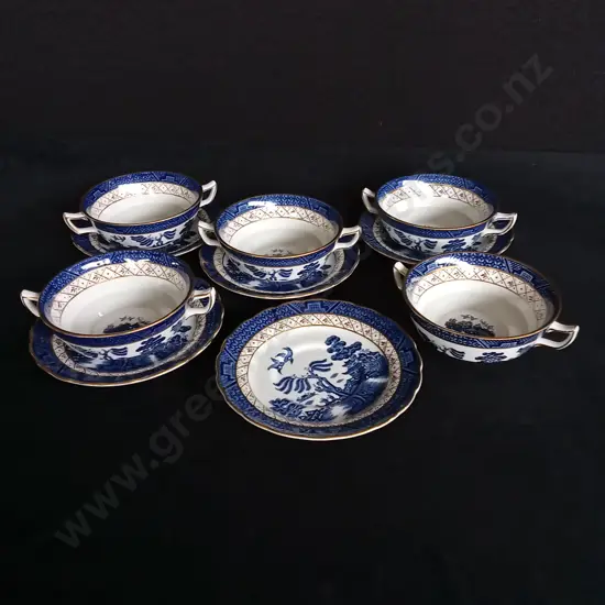 BOOTHS REAL OLD WILLOW DOUBLE HANDED SOUP BOWLS AND DISHES X 5