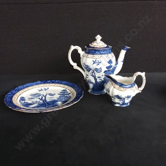BOOTHS REAL OLD WILLOW PLATE COFFEE POT AND MILK JUG