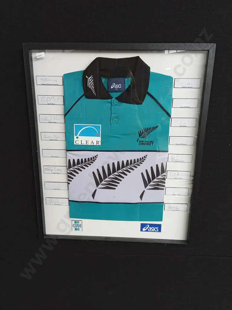 FRAMED 1999 NEW ZEALAND CRICKET WORLD CUP SHIRT WITH PLAYER SIGNATURES Image 1++