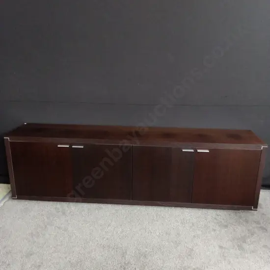 DARK WOODEN ENTERTAINMENT UNIT. FOUR DOORS ( L 266cm , D 50cm , H 80cm )