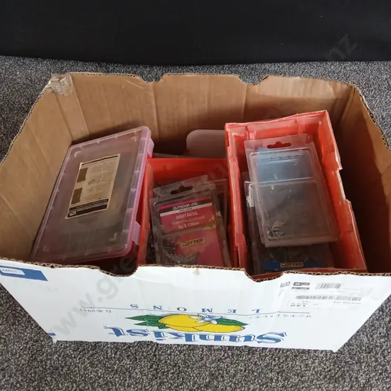 BOX OF CONTAINERS OF NAILS AND SCREWS