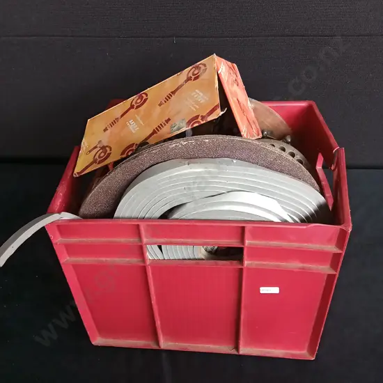 BOX INCLUDING TAPS AND CUTTING DISK AUTO PARTS AND OTHER ASSORTED ITEMS