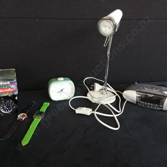 ASSORTED WATCHES CLOCKS AND A LAMP