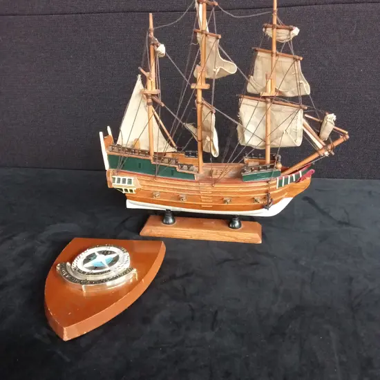 WOODEN MODEL BOAT AND OUTWARD BOUND SHEILD