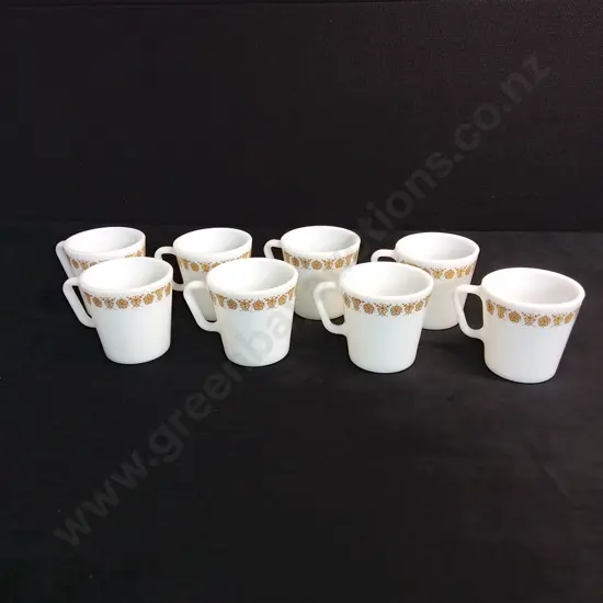 VINTAGE PYREX MILK GLASS COFFEE MUGS X 8