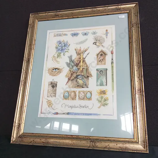 FRAMED MARJOLEIN BASTIN CROSS STITCH BIRDHOUSE ARTISTRY