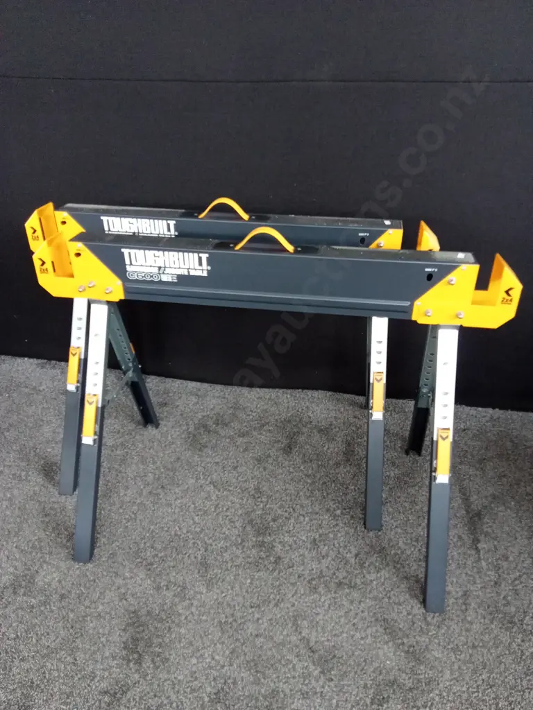 CRAFT STROKE SEWING TABLE 2.4M X 1.2M TOP SITTING ON A PAIR OF TOUGHBUILT C600 SAWHORSE JOBSITE TABLES Image 1++