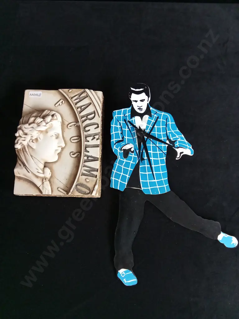 SID DICKENS MEMORY BLOCK T-61 AND ELVIS PRESLEY SWINGING LEGS CLOCK Image 1++