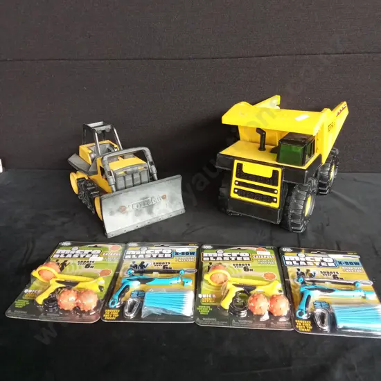 2 TONKA TOYS AND 4 MICRO BLASTERS