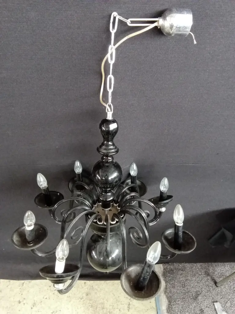EIGHT BRANCH BLACK GLASS CHANDELIER MADE IN PRAGUE Image 1++