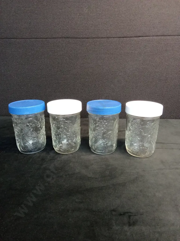 GLASS JARS WITH FRUIT PATTERN X 4 Image 1++
